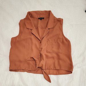 Sleeveless Burnt Orange Tie Front Top